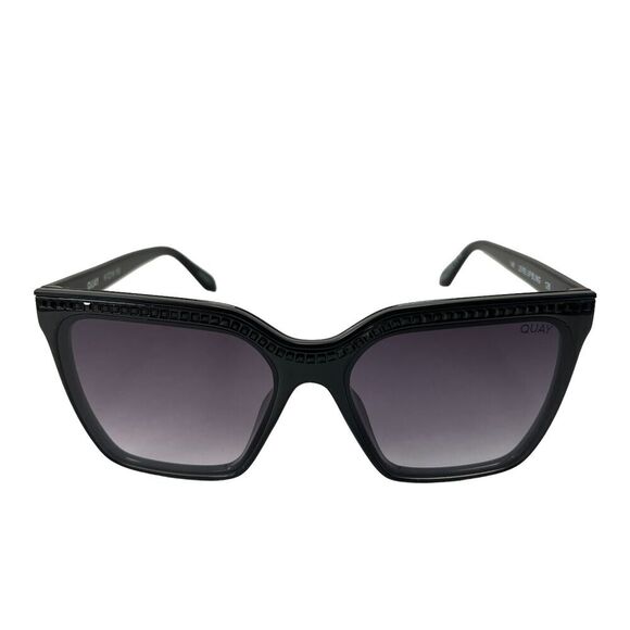 Quay Australia Level Up Bling Square Oversized Sunglasses Black Smoke 51MM - Picture 2 of 9